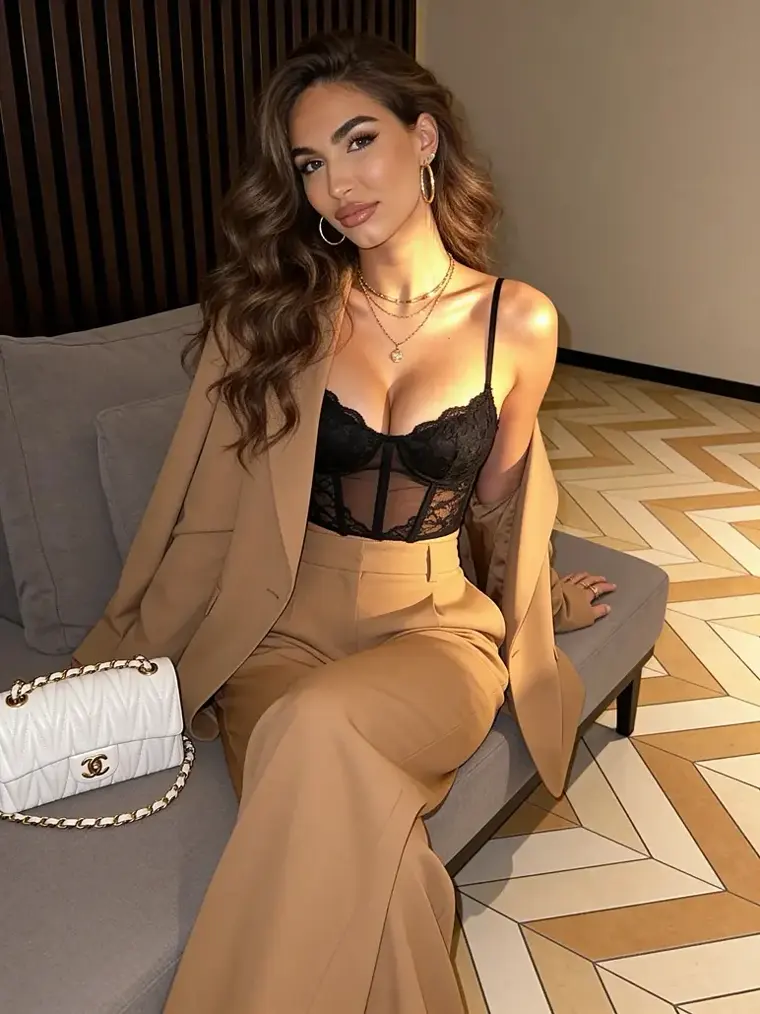 Crushi AI character in a beige suit